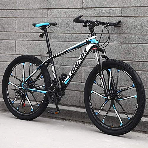 Mountain Bike : GQQ Mountain Bike, Mountain Bike Bicycle, 24 inch High Carbon Steel Off-Road Bike Men's Womens Dual Disc Brake Full Suspension Bikes, 21 Speed