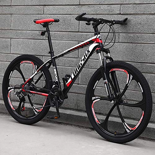 Mountain Bike : GQQ Mountain Bike, Mountain Bike Bicycle, 26 inch High Carbon Steel Off-Road Bike Full Suspension Bikes, Men's Womens Dual Disc Brake, Red, 30 Speed