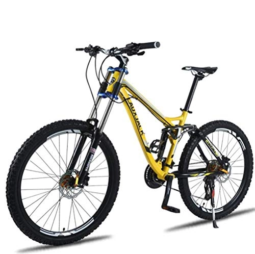 Mountain Bike : GQQ Road Bicycle 26 inch 27 Speed Aluminum Alloy Mountain Bike, Dual Suspension Mountain Bicycle, Yellow