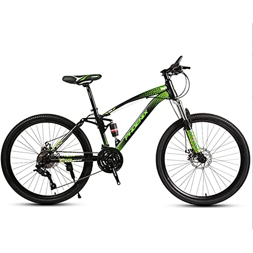 Mountain Bike : GREAT 24 / 26 Inch Mountain Bikes, Bicycles High Carbon Steel Frame With Disc Brake Outdoor Sports Commuter Bike Double Shock-absorbing Youth Student(Size:24 inches, Color:Green)