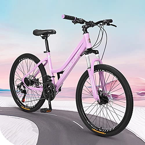 Mountain Bike : GREAT 24”Mountain Bike, Lightweight 21 Speeds Mountain Bikes High-carbon Steel Frame Dual Full Suspension Dual Disc Brake Bicycle Outdoor Sports Road Bikes(Size:24 inches, Color:Purple)