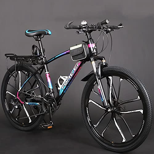 Mountain Bike : GREAT 26-Inch Mountain Bike, 21 / 24 Speed Student Bicycle High Carbon Steel Frame Road Bikes Dual Disc Brakes Ouble Shock-absorbing Bicycle(Size:21 speed, Color:Black)