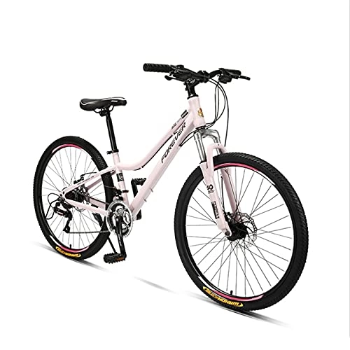 Mountain Bike : GREAT 26 Inch Mountain Bike, 24 Speed Full Suspension Student Commuter Bike Dual Disc Brakes High-carbon Steel Frame Outdoor Sports Bike(Color:Pink)