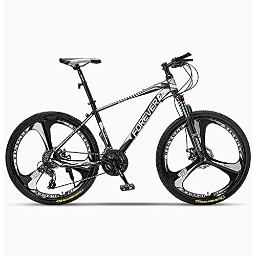 Mountain Bike : GREAT 26 Inch Mountain Bike, Lightweight Student Bicycle Carbon Steel Frame Road Bikes 24 / 27 / 30 Speeds 3-Spokes Wheels, Full Suspension Mountain Bike(Size:27 speed, Color:White)