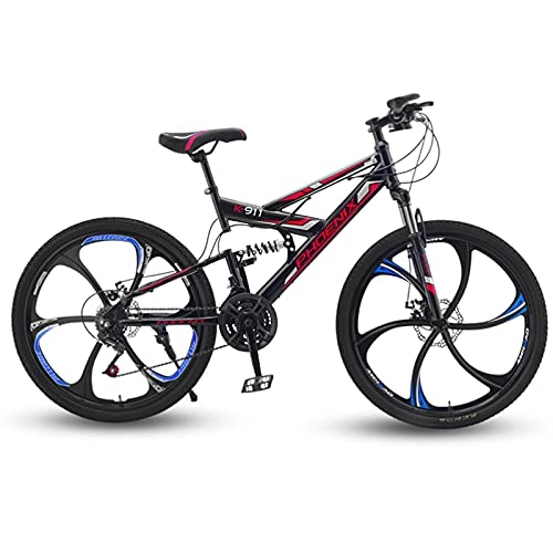 Mountain Bike : GREAT 26 Inches Mountain Bike Bicycle, 21 Speed 6 Spokes Wheels Commuter Bike Men's And Women's Road Bikes With Dual Disc Brakes(Color:Red)