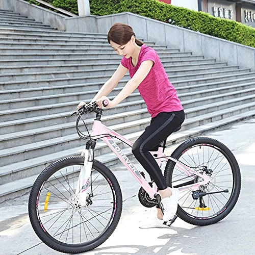 Mountain Bike : GREAT 26" Mountain Bike, 27 Speed Spoke Wheel Bicycle Aluminum Alloy Frame Commuter Women Front Suspension Outdoor Sports Bike(Color:Pink)