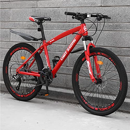 Mountain Bike : GREAT 26" Wheel Adults Mountain Bike, High-carbon Steel Road Bikes 21 / 24 / 27 Speed Full Suspension Mountain Bicycle Double Disc Brake Bike(Size:21 speed, Color:Red)