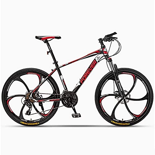Mountain Bike : GREAT 6-Spokes Wheels Mountain Bike, 26 Inch Student Bicycle Carbon Steel Frame Road Bikes 24 / 27 / 30 Speeds Outdoors Sport Bikes Disc Brakes MTB Bicycle(Size:24 speed, Color:Red)