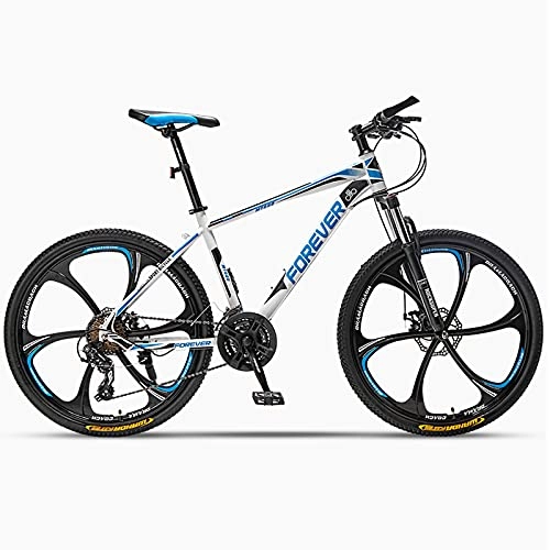 Mountain Bike : GREAT 6-Spokes Wheels Mountain Bike, 26 Inch Student Bicycle Carbon Steel Frame Road Bikes 24 / 27 / 30 Speeds Outdoors Sport Bikes Disc Brakes MTB Bicycle(Size:27 speed, Color:Blue)
