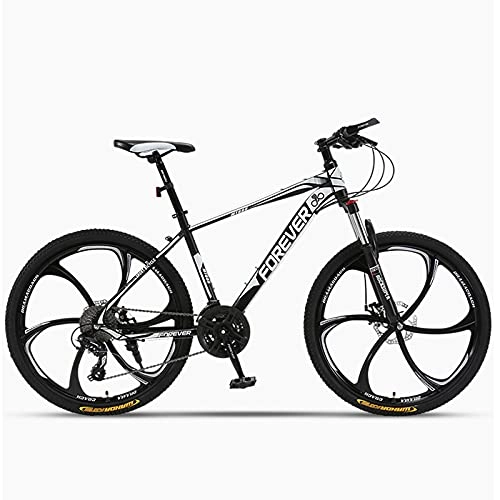 Mountain Bike : GREAT 6-Spokes Wheels Mountain Bike, 26 Inch Student Bicycle Carbon Steel Frame Road Bikes 24 / 27 / 30 Speeds Outdoors Sport Bikes Disc Brakes MTB Bicycle(Size:30 speed, Color:White)