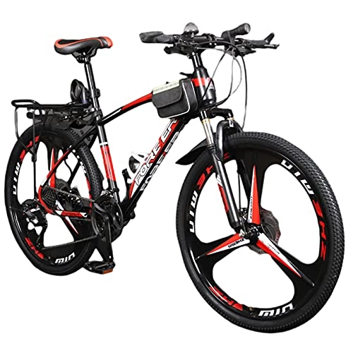 Mountain Bike : GREAT Adult Mountain Bike, 26-Inch Road Bikes 21 / 24 Speed 3 Spokes Wheel Student Bicycle High Carbon Steel Frame Double Shock-absorbing Bicycle(Size:21 speed, Color:Red)