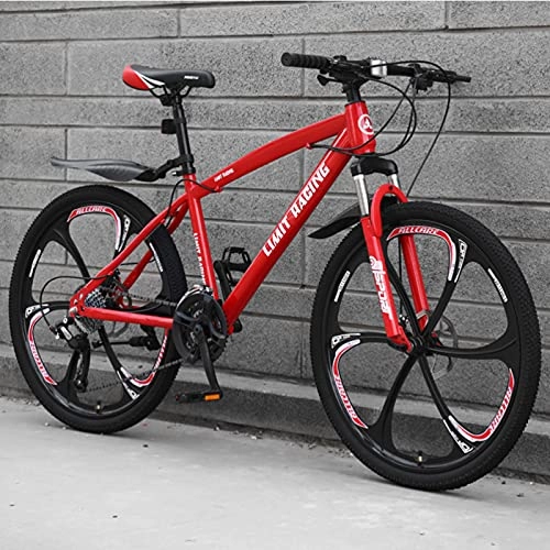Mountain Bike : GREAT Adult Mountain Bike, 26 Inch Wheels Bicycle Carbon Steel 21 / 24 / 27 Speed Road Bikes Full Suspension Mountain Bike Youth Bicycle(Size:21 speed, Color:Red)
