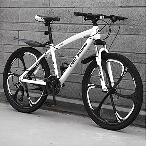 Mountain Bike : GREAT Adult Mountain Bike, 26 Inch Wheels Bicycle Carbon Steel 21 / 24 / 27 Speed Road Bikes Full Suspension Mountain Bike Youth Bicycle(Size:21 speed, Color:White)
