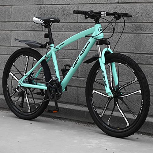 Mountain Bike : GREAT Adults Mens Mountain Bike 26" 10-Spoke Wheels Carbon Steel Frame 21 / 24 / 27 Speed Full Suspension Bicycle Dual Disc Brake MTB Outdoors Sport Road Bikes(Size:24 speed, Color:Green)
