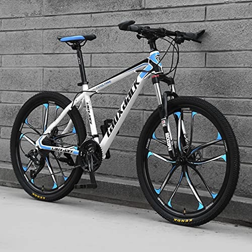 Mountain Bike : GREAT Adults Mens Mountain Bike 26" 10-Spoke Wheels Carbon Steel Frame 21 / 24 / 27 Speed Full Suspension Bicycle Dual Disc Brake MTB(Size:21 speed, Color:Blue)