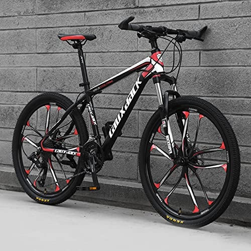 Mountain Bike : GREAT Adults Mens Mountain Bike 26" 10-Spoke Wheels Carbon Steel Frame 21 / 24 / 27 Speed Full Suspension Bicycle Dual Disc Brake MTB(Size:24 speed, Color:Red)