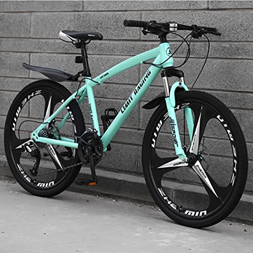 Mountain Bike : GREAT Adults Mens Mountain Bike, 26" Wheels Carbon Steel Frame 21 / 24 / 27 Speed Women Outdoor Mountain Bike Anti-skid Tires(Size:21 speed, Color:Green)