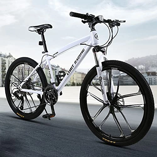 Mountain Bike : GREAT Adults Mountain Bike, 26" 10-Spoke Wheels Carbon Steel Frame 21 / 24 / 27 Speed Bicycle Full Suspension Commuter Bike Dual Disc Brake MTB(Size:21 speed, Color:White)