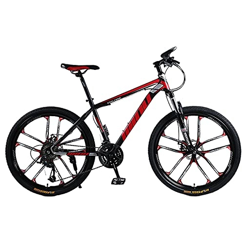 Mountain Bike : GREAT Full Suspension Mountain Bicycle, 26” Mens Bikes High-carbon Steel Dual Disc Brake 10-Spoke Wheels Road Bike Commuter Bike For Outdoor Sports(Size:21 speed, Color:Red)