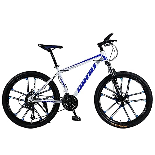 Mountain Bike : GREAT Full Suspension Mountain Bicycle, 26” Mens Bikes High-carbon Steel Dual Disc Brake 10-Spoke Wheels Variable Speed Mountain Bike(Size:21 speed, Color:Blue)
