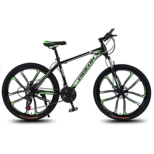 Mountain Bike : GREAT Man Woman Mountain Bike, 26 Inches 21 Speed 10 Spokes Wheels Teenager Bicycle High Carbon Steel Frame Commuter Bike Double Disc Brake Road Bike(Color:Green)