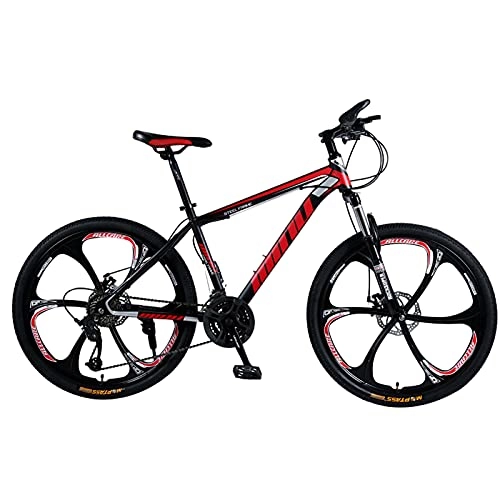Mountain Bike : GREAT Mountain Bike X1 21 / 24 / 27 Speed Dual Disc Brake 6 Spoke Wheels 26 Inchs Full Suspension Mountain Bicycle, High-carbon Steel(Size:24 speed, Color:Red)