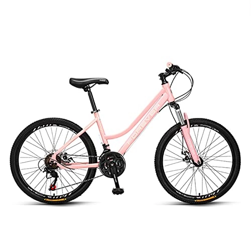 Mountain Bike : GREAT Woman Mountain Bike, 24 Inch Student Bicycle High-carbon Steel Frame Road Bikes Double Disc Brake 21 Speed Youth Bicycle(Size:24 inches, Color:Pink)