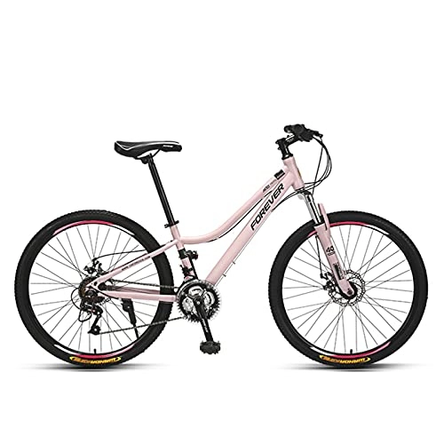 Mountain Bike : GREAT Woman Mountain Bike, 26 Inch 24 Speed Bicycle High-carbon Steel Frame Dual Disc Brakes Road Bikes Student Commuter Bike(Color:Pink)