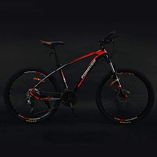 Mountain Bike : GUOCAO Authentic anticarbon inner line mountain bike, adult men's bicycle competitive bicycle, light road double shock disc brakes variable speed mountain bike Outdoor (Color : Red, Size : L)
