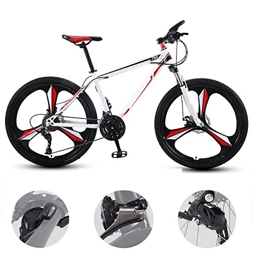 Mountain Bike : GUOHAPPY 21 / 24 / 27 / 30 Speed Mountain Bike, 26-Inch Dual Disc Brake Shock Mountain Bike, Suitable for Outdoor Commuting Bicycles for Adult Students, white red, 30