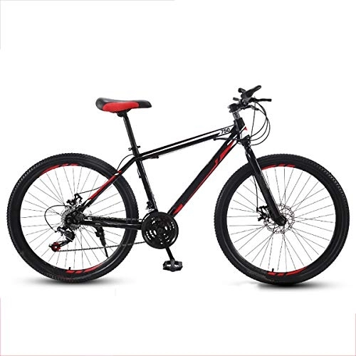 Mountain Bike : GUOHAPPY 24 inch mountain bike, bike with high-strength carbon steel frame, bike with dual disc brakes and 21 / 24 / 27 variable speed shock absorbers, Black red, 24