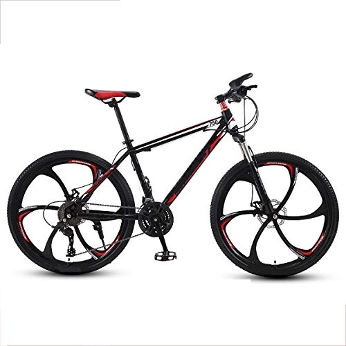 Mountain Bike : GUOHAPPY 24-Inch Mountain Bike, with A Load Capacity of Up To 330Lbs, Suitable for 150-175Cm Tall, 24-Inch Bike with High-Strength Carbon Steel Frame, with Dual Disc Brakes, black red, 30