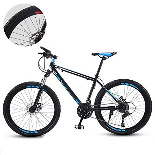 Mountain Bike : GUOHAPPY 26-inch 21 / 24 / 27-speed mountain bike, load-bearing 330lbs, dual-disc brake urban commuter road bike, high-carbon steel ultra-light frame bike, black blue, 24