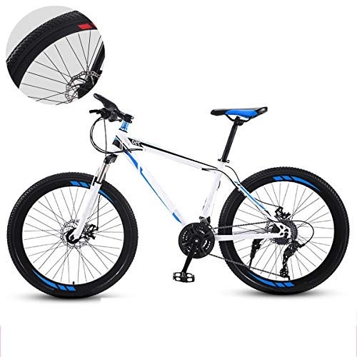Mountain Bike : GUOHAPPY 26-inch 21 / 24 / 27-speed mountain bike, load-bearing 330lbs, dual-disc brake urban commuter road bike, high-carbon steel ultra-light frame bike, white blue, 21