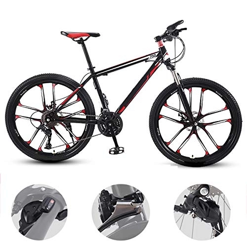 Mountain Bike : GUOHAPPY 26-inch mountain bike, bearing 330lbs(170-185cm), mountain bike with variable speed disc brake and shock absorption, adult student bike at 21 / 24 / 27 / 30 speed, black red, 27