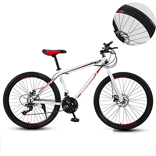 Mountain Bike : GUOHAPPY 26-Inch Mountain Bike, Carbon Steel Mountain Bike Full Suspension Bike, Dual Disc Brakes, Bearing 330Lbs, Suitable for Height 170-185Cm, white red, 24