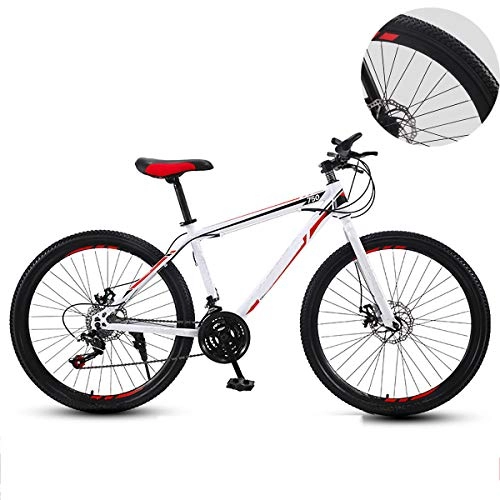 Mountain Bike : GUOHAPPY 26-Inch Mountain Bike, Carbon Steel Mountain Bike Full Suspension Bike, Dual Disc Brakes, Bearing 330Lbs, Suitable for Height 170-185Cm, white red, 27