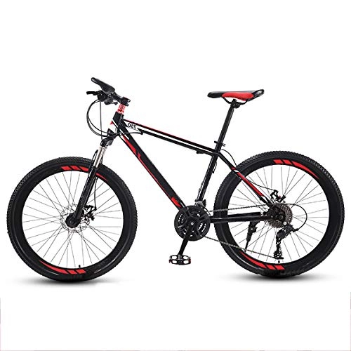 Mountain Bike : GUOHAPPY Mountain Bike, 24 Inch Bike with High-Strength Carbon Steel Frame, Bike with Dual Disc Brakes And 21 / 24 / 27 Variable Speed Shock Absorbers, Black red, 24