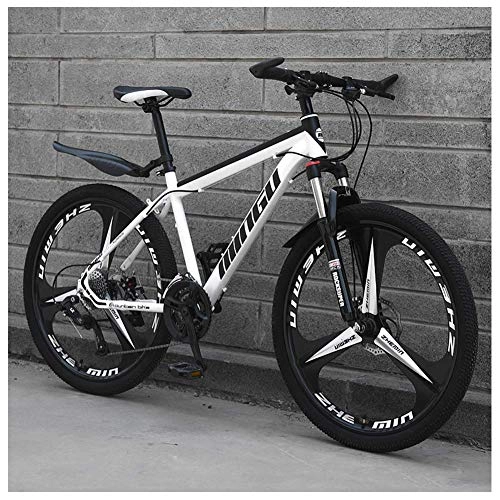 Mountain Bike : GWFVA 26 Inch Men's Mountain Bikes, High-carbon Steel Hardtail Mountain Bike, Mountain Bicycle with Front Suspension Adjustable Seat, 21 Speed, White 3 Spoke