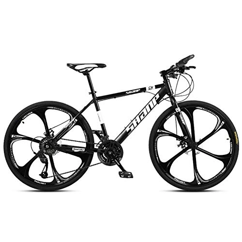 Mountain Bike : GWFVA 26 Inch Mountain Bikes, Men's Dual Disc Brake Hardtail Mountain Bike, Bicycle Adjustable Seat, High-carbon Steel Frame, 24 Speed, Black 6 Spoke