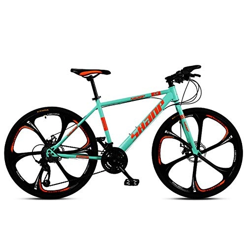 Mountain Bike : GWFVA 26 Inch Mountain Bikes, Men's Dual Disc Brake Hardtail Mountain Bike, Bicycle Adjustable Seat, High-carbon Steel Frame, 30 Speed, Blue 6 Spoke