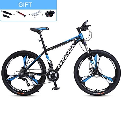 Mountain Bike : GXQZCL-1 26" Mountain Bike, Aluminium Alloy Frame Bicycles, Dual Disc Brake and Front Suspension, 27 Speed MTB Bike (Color : Black+Blue)