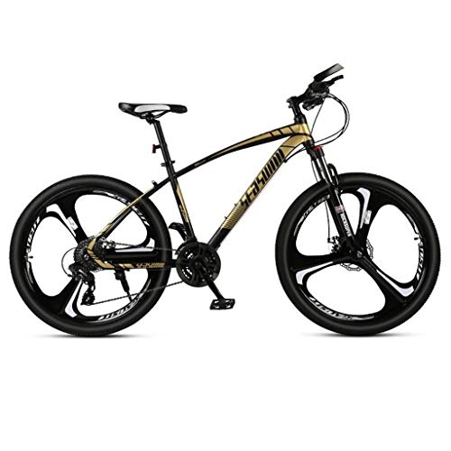 Mountain Bike : GXQZCL-1 26 Mountain Bike, Carbon Steel Frame Hard-tail Bicycles, Dual Disc Brake and Front Fork, 21 Speed, 24 Speed, 27 Speed MTB Bike (Color : Black+Gold, Size : 27 Speed)