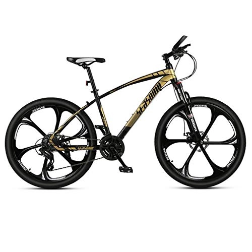 Mountain Bike : GXQZCL-1 26inch Mountain Bike / Bicycles, Carbon Steel Frame, Front Suspension and Dual Disc Brake, 26inch Wheels, 21 Speed, 24 Speed, 27 Speed MTB Bike (Color : Black+Gold, Size : 24 Speed)
