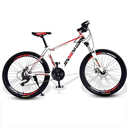 Mountain Bike : GXQZCL-1 Mountain Bike, 26inch Hardtail Mountain Bicycles, Carbon Steel Frame, Front Suspension and Double Disc Brake, 21 Speed, 24 Speed, 27 Speed MTB Bike (Color : White+Red, Size : 27 Speed)