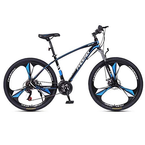 Mountain Bike : GXQZCL-1 Mountain Bike, 26inch Mag Wheel, Carbon Steel Frame Bicycles, 24 Speed, Double Disc Brake and Front Suspension MTB Bike (Color : Black+Blue)