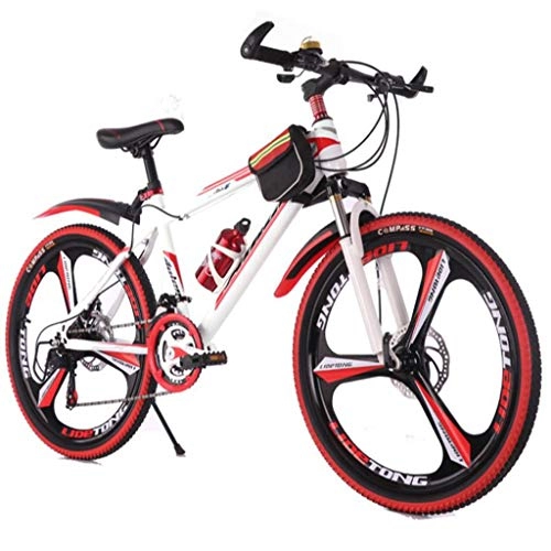 Mountain Bike : GXQZCL-1 Mountain Bike, 26inch Wheel, Steel Frame Bicycles, Double Disc Brake and Front Suspension MTB Bike (Color : White+Red, Size : 24 Speed)