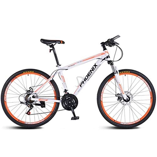 Mountain Bike : GXQZCL-1 Mountain Bike, Aluminium Alloy Frame Hardtail Bicycles, Double Disc Brake and Front Suspension, 26inch, 27.5inch Wheels MTB Bike (Color : White+Orange, Size : 26inch)