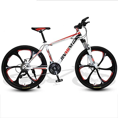 Mountain Bike : GXQZCL-1 Mountain Bike / Bicycles, Carbon Steel Frame, Front Suspension and Dual Disc Brake, 26inch Mag Wheels MTB Bike (Color : White+Red, Size : 27 Speed)