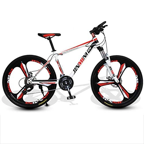 Mountain Bike : GXQZCL-1 Mountain Bike, Hardtail Mountain Bicycles, Carbon Steel Frame, 26inch Wheel, Dual Disc Brake and Front Suspension MTB Bike (Color : White+Red, Size : 24 Speed)